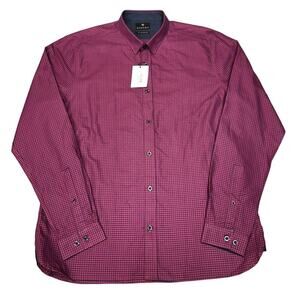 NWT Vustra Men's Classic Checkered Button‎ Down Shirt XL Organic Cotton Reb/Blue